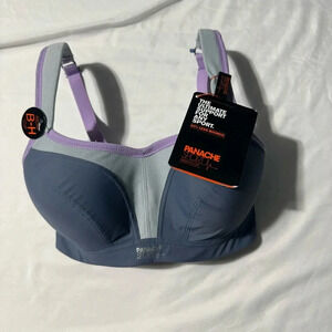 Panache Sport Bra Ultra Support 3 Clasps Moldable Cups Blue/Grey/Purple Size 28F